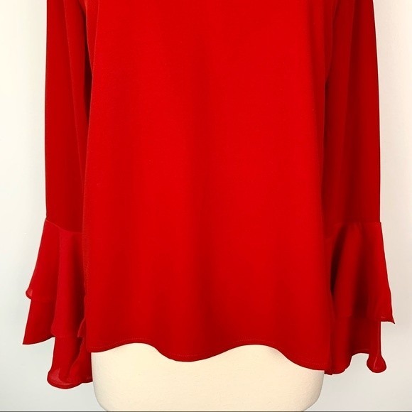 NWT Patrizia Luca Red Ruffle Flare Sleeve Blouse - Picture 4 of 8